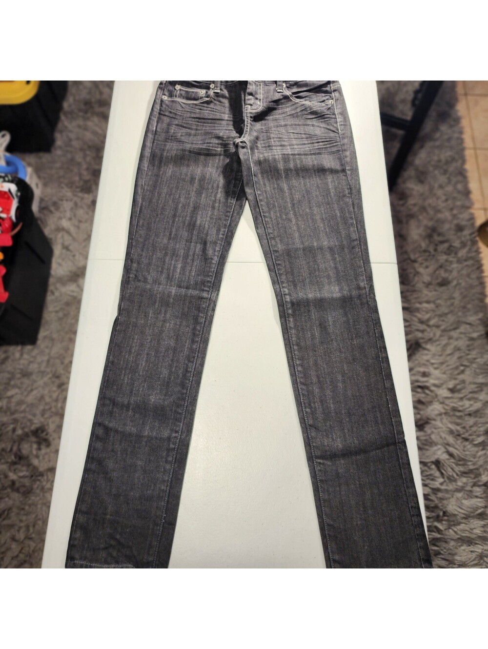 American Eagle Straight Gray Denim Jeans Women Embroidered Zip Button